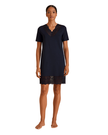 Calida 31458 #339 Navy Elegant Dreams Lace Modal Nightshirt myselflingerie.com